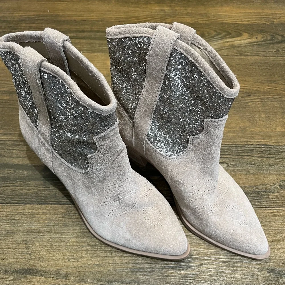Dolce‎ Vita Tan Suede Sonya Glitter Western Boots Sz. 7.5